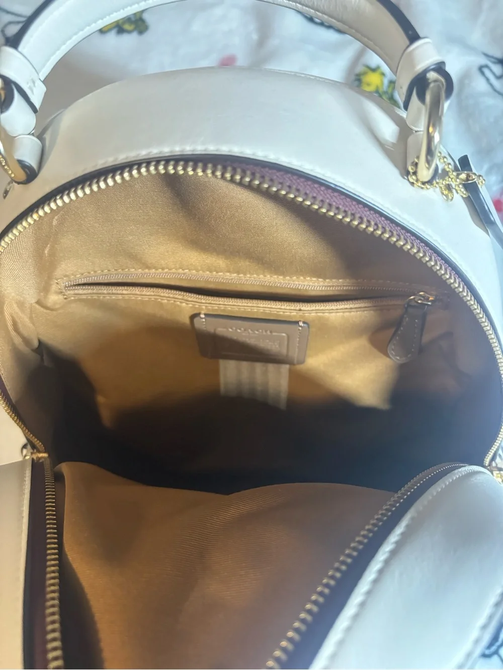 Coach Brown Signature Mini Backpack with White Logo and Gold Hardware